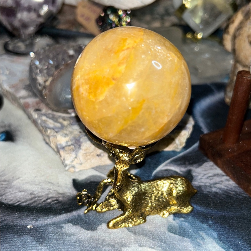 Deer Holder Small Crystals Rocks Precious Gem Sphere Stand - Gold - Picture 4 of 5
